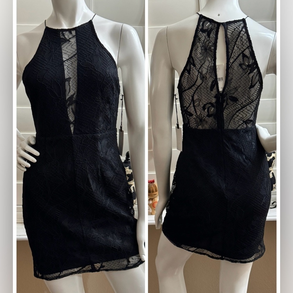 ASTR the Label Lace Halter Mini Dress Black